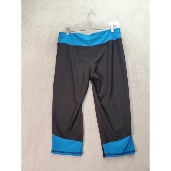 Vogo Athletica Capri Leggings Women Medium Black Blue Stretch Elastic Waist Logo - Picture 4 of 6